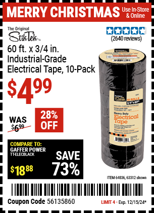 STIKTEK 60 ft. x 3/4 in. Industrial Grade Electrical Tape, 10 Pack