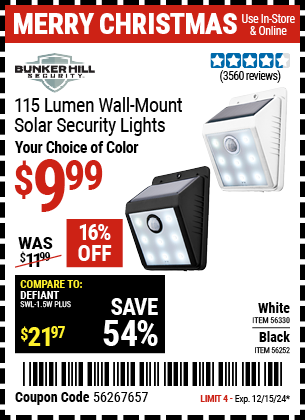 BUNKER HILL SECURITY 115 Lumen Wall Mount Solar Security Light