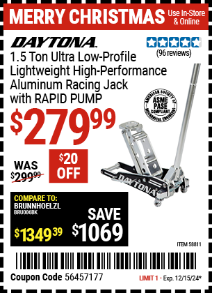 DAYTONA 1.5 Ton Ultra-Low-Profile Lightweight High-Performance Aluminum Racing Jack with RAPID PUMP