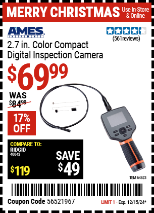 AMES INSTRUMENTS 2.7 in. Color Compact Digital Inspection Camer