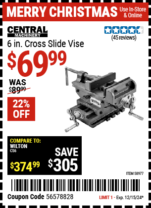 CENTRAL MACHINERY 6 in. Cross Slide Vise