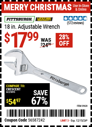 QPITTSBURGH 18 in. Adjustable Wrench