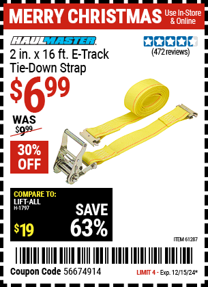 HAUL-MASTER 2 in. x 16 ft. E-track Tie Down Strap