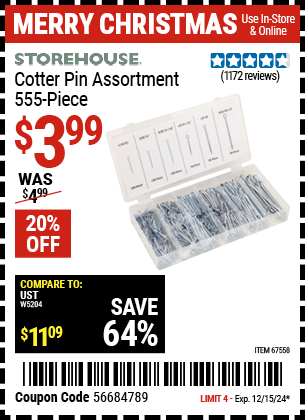 STOREHOUSE Cotter Pin Assortment, 555-Piece