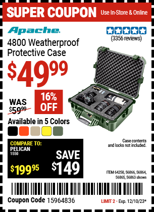 APACHE: 4800 Weatherproof Protective Case, X-Large, Green - coupon