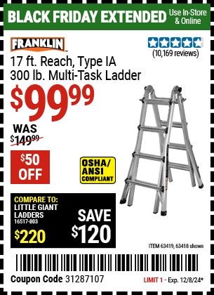 FRANKLIN 17 ft. Reach, Type IA, 300 lb. Multi-Task Ladder