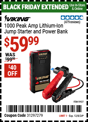 VIKING 1000 Peak Amp Lithium-Ion Jump Starter and Power Bank