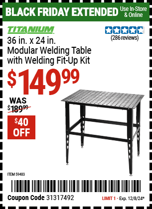 TITANIUM 36 in. x 24 in. Modular Welding Table with Welding Fit-Up Kit