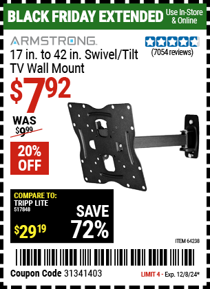 ARMSTRONG 17 in. to 42 in. Swivel/Tilt TV Wall Mount