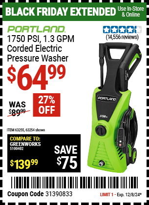 PORTLAND 1750 PSI 1.3 GPM Corded Electric Pressure Washer