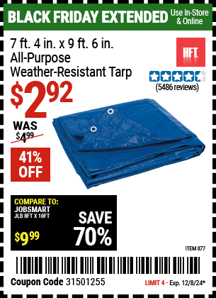 HFT 7 ft. 4 in. x 9 ft. 6 in. Blue All-Purpose Weather-Resistant Tarp