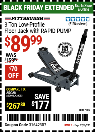 PITTSBURGH 3 Ton Low-Profile Floor Jack with RAPID PUMP