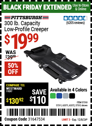 PITTSBURGH AUTOMOTIVE 300 lb. Capacity Low-Profile Creeper