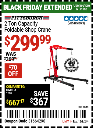 PITTSBURGH 2 Ton-Capacity Foldable Shop Crane