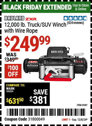 BADLAND ZXR 12,000 lb. Truck/SUV Winch with Wire Rope