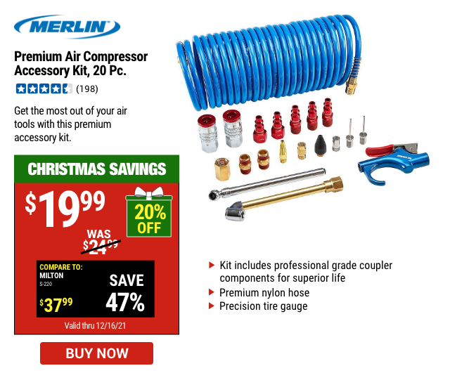 Merlin
                                      Premium Air Compressor Accessory
                                      Kit, 20 Pc.