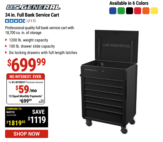 34 in.
                                      Full Bank Service Cart