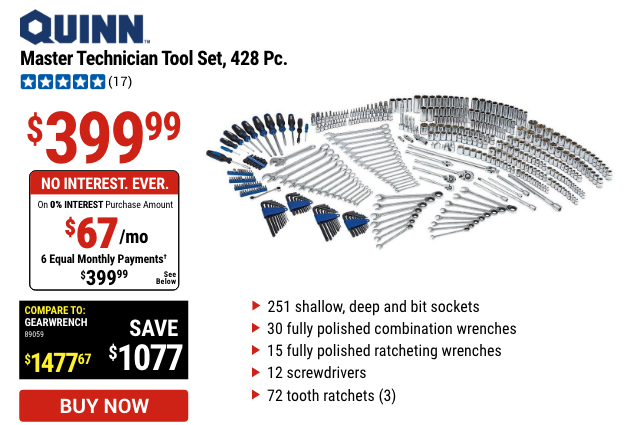 Master
                                      Technician Tool Set, 428 Pc.