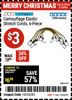 HAUL-MASTER: Camouflage Elastic Stretch Cords, 6 Piece