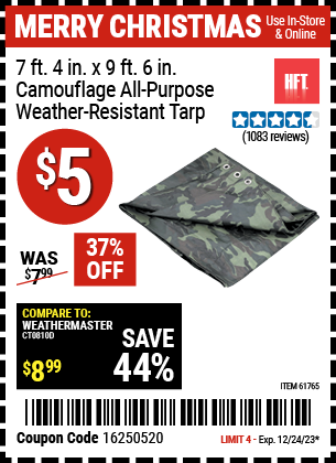 HFT: 7 ft. 4 in. x 9 ft. 6 in. Camouflage All-Purpose/Weather-Resistant Tarp