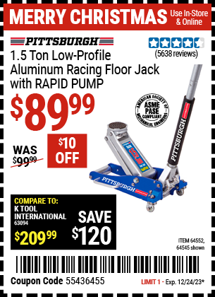 PITTSBURGH AUTOMOTIVE: 1.5 Ton Low-Profile Aluminum Racing Floor Jack with RAPID PUMP