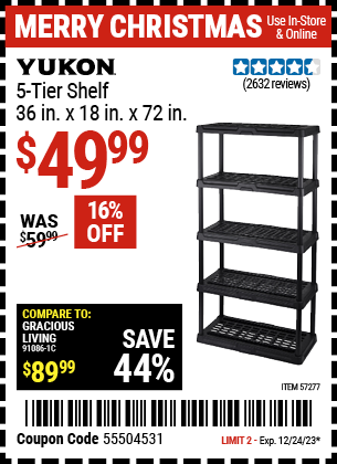 YUKON: 5-Tier Shelf, 36 in. x 18 in. x 72 in.