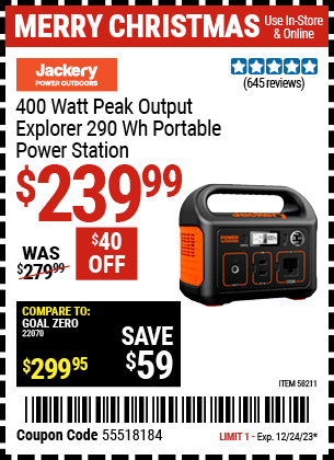 JACKERY: 400 Watt Peak Output Explorer 290Wh Portable Power Station