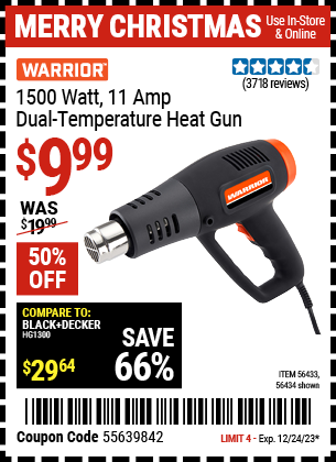 WARRIOR: 1500 Watt 11 Amp Dual Temperature Heat Gun