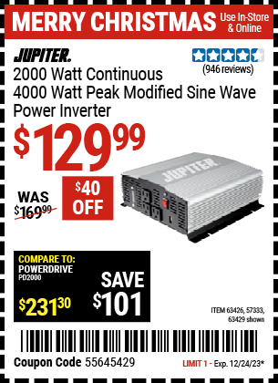 JUPITER: 2000 Watt Continuous/4000 Watt Peak Modified Sine Wave Power Inverter
