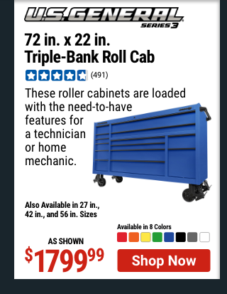 U.S. GENERAL 72 in. x 22 in. Triple-Bank Roll Cab, Series 3, Red