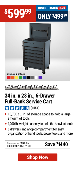 U.S. GENERAL 34 in. x 23 in., 6-Drawer Full-Bank Service Cart