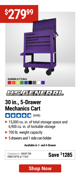 .S. GENERAL 30 in., 5-Drawer Mechanics Cart