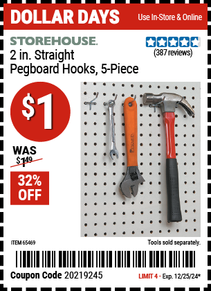 STOREHOUSE 2 in. Straight Pegboard Hooks, 5 Piece