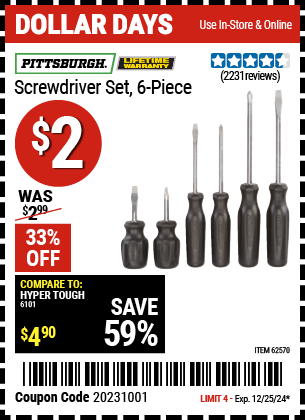 PITTSBURGH Screwdriver Set, 6 Piece