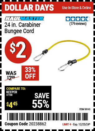 HAUL-MASTER 24 in. Carabiner Bungee Cord