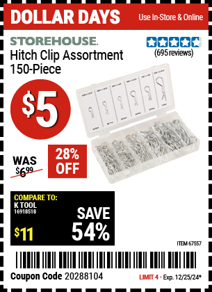 STOREHOUSE Hitch Clip Assortment, 150 Piece