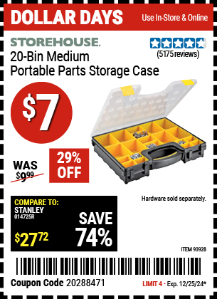 TOREHOUSE 20-Bin Medium Portable Parts Storage Case