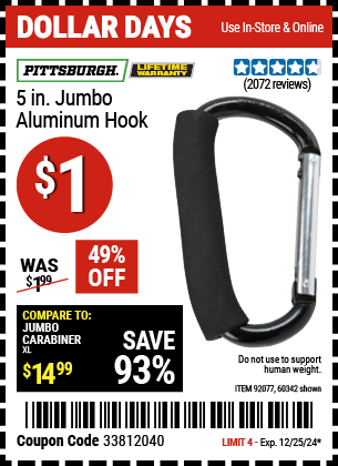 PITTSBURGH 5 in. Jumbo Aluminum Hook