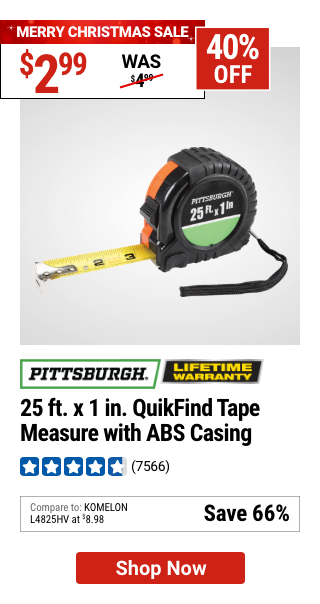 PITTSBURGH 25 ft. x 1 in. QuikFind Tape Measure with ABS Casing