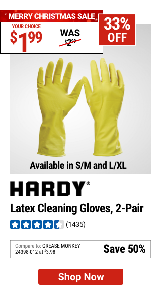 HARDY Latex Cleaning Gloves, 2-Pair