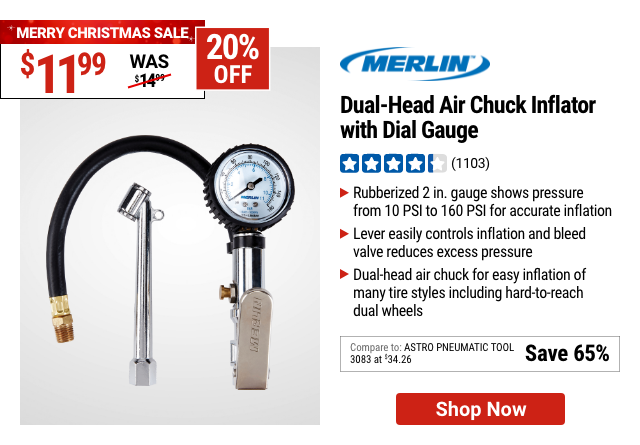 MERLIN Dual Head Air Chuck Inflator with Dial Gauge