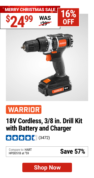 WARRIOR 18V Cordless 3/8 in. Drill Kit with Battery and Charger