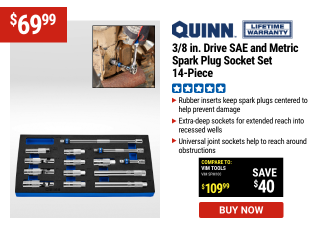 QUINN: 3/8 in. Drive SAE and Metric Spark Plug Socket Set, 14-Piece