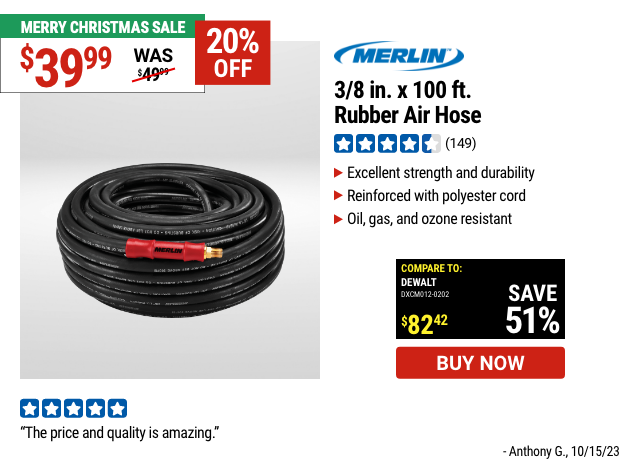 MERLIN: 3/8 in. x 100 ft. Rubber Air Hose