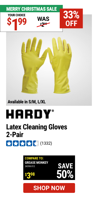 HARDY: Latex Cleaning Gloves, 2-Pair, Large/X-Large