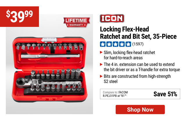 ICON Locking Flex Head Ratchet and Bit Set, 35-Piece