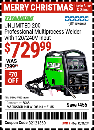 TITANIUM UNLIMITED 200 Professional Multiprocess Welder with 120/240V Input