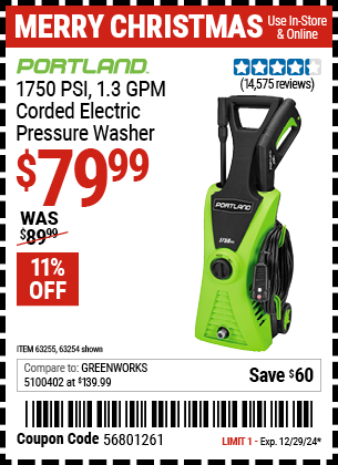 PORTLAND 1750 PSI 1.3 GPM Corded Electric Pressure Washer