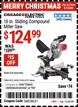 CHICAGO ELECTRIC POWER TOOLS 10 in. Sliding Compound Miter Saw