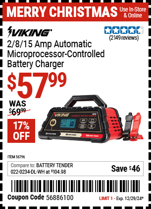 VIKING 2/8/15 Amp Automatic Microprocessor Controlled Battery Charger